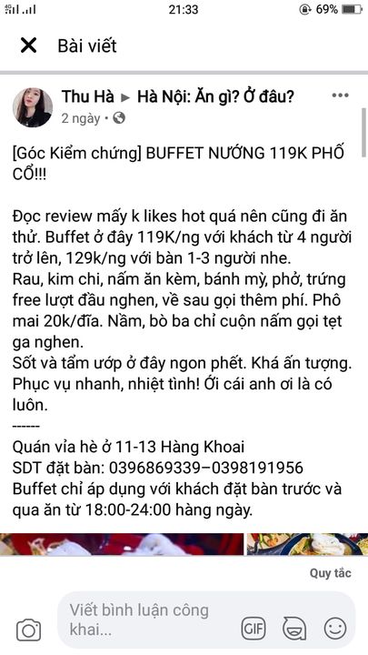 [Góc thất vọng huhu 😣]Buffet nướng 119k 11-13 Hàng Khoai ạ 😢Đọc rev trên nhóm Hà Nội